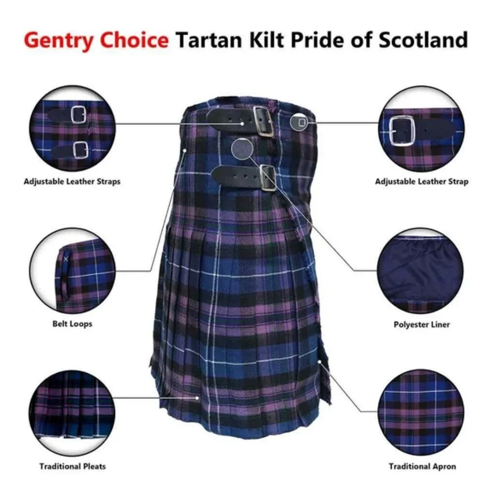 Tartan Men Kilt Pride Of Scottish Traditional Outfit Kilt High-Quality Acrylic - Picture 3 of 9